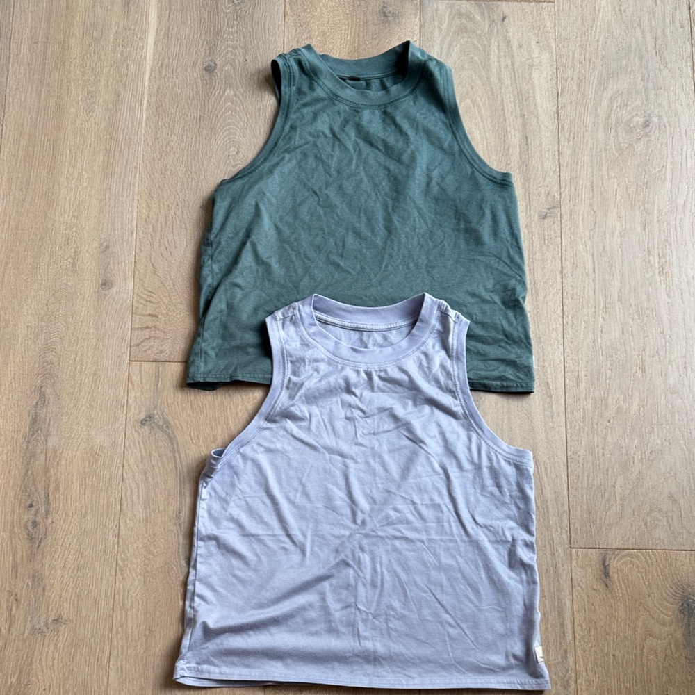 Vuori Women's Tank Tops - Forest Green and Light lavender